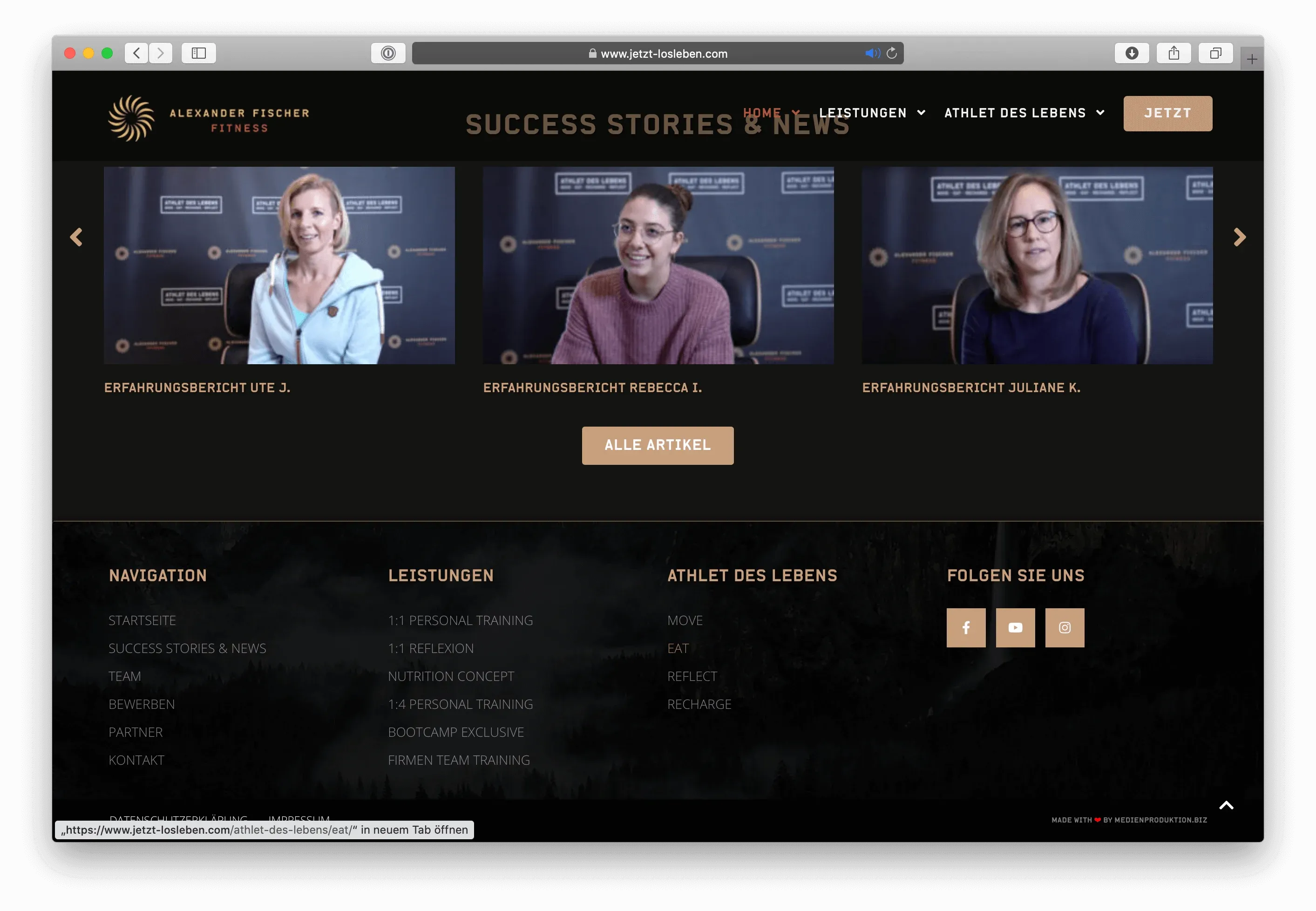 Newsbereich der Website jetzt-losleben.com